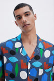 Blue Shirt with 'Hellas' print, a stylish collaboration by Julie Safirstein.