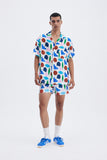White Shirt with 'Hellas' print, a stylish collaboration by Julie Safirstein.