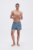 Blue Swim Shorts with 'Le Bel Été' print, a stylish collaboration by Edith Carron.